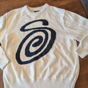 Stussy Off-White Sweater with Black Spiral